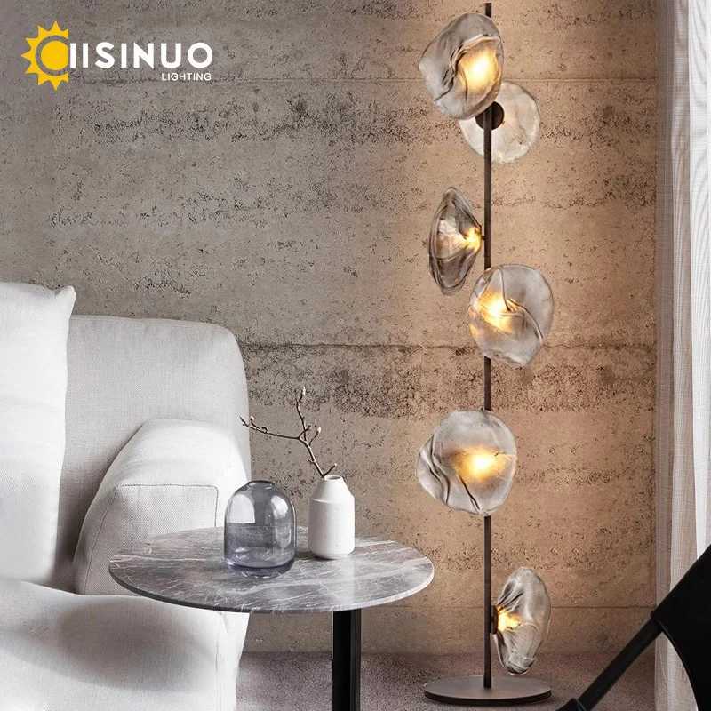 Cloud Glass Shade Floor Lamp Artistic Corner Decor Standing Lights Black Cold LED Lighting Fixture for Bedside Living Room Hotel M251119