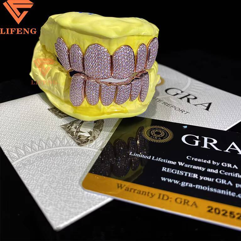 Custom 925 Sliver Rose Gold VVS Moissanite Grillz Iced Out High Quality Hip Hop Jewelry Grillz Teeth Diamond Moissanite Grillz