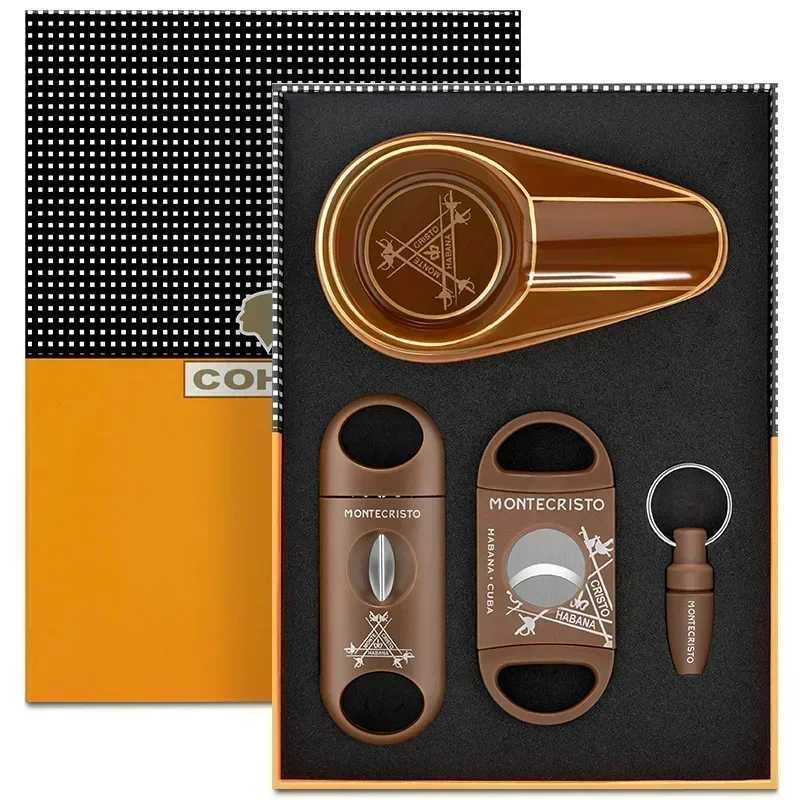 Premium Cuban cigar accessory set includes a cigar piercer and a portable cigar cutter with a sharp V - cut blade.C250419