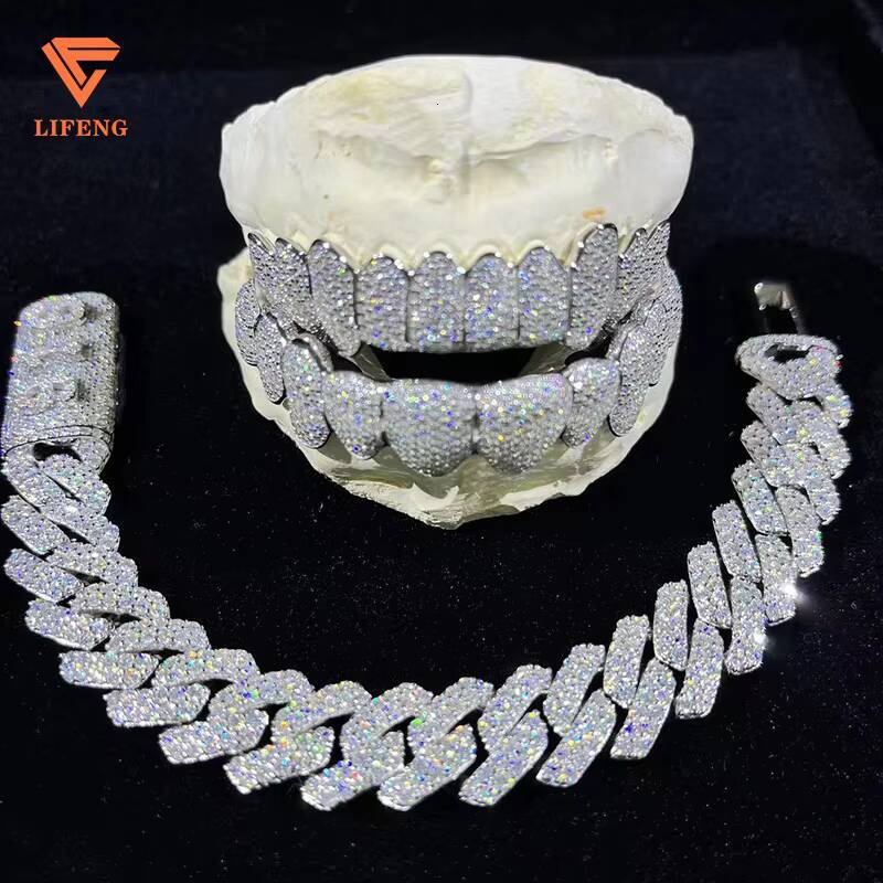 Customizable S925 Sterling Silver VVS Moissanite Teeth Grillz 8Top 8Down Hip Hop Style Iced Jewelry Moissanite Pendants Charms