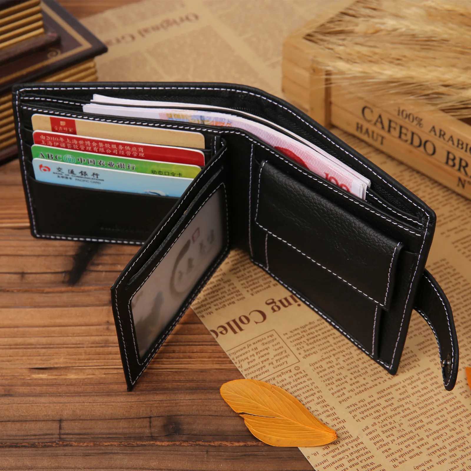 Genuine Leather Mens Wallet Premium Product Real Cowhide Wallets for Man Short Black Walet Portefeuille Homme Short PursesT251119