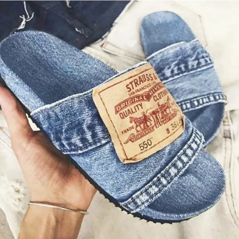 Fashion Denim Slipper Female Shoes Non-slip Comfortable Summer Flat Slippers Woman Slides Outdoor Beach Casual Shoes 250418