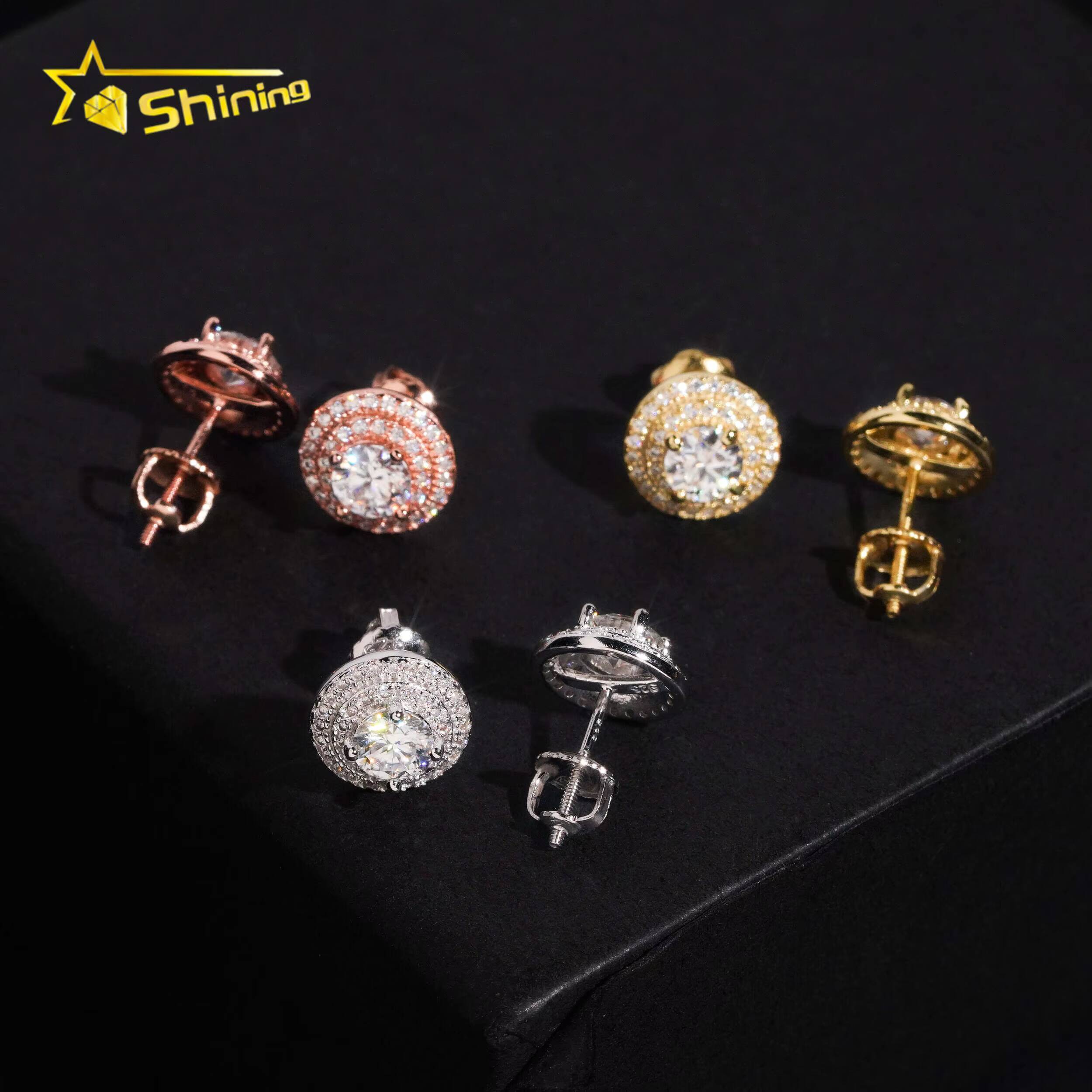 Fine Jewelry Men Women Silver 925 Earrings Gold Plated Hip Hop Screw Back Moissanite Earrings Daily Wear Custom Ear Studs