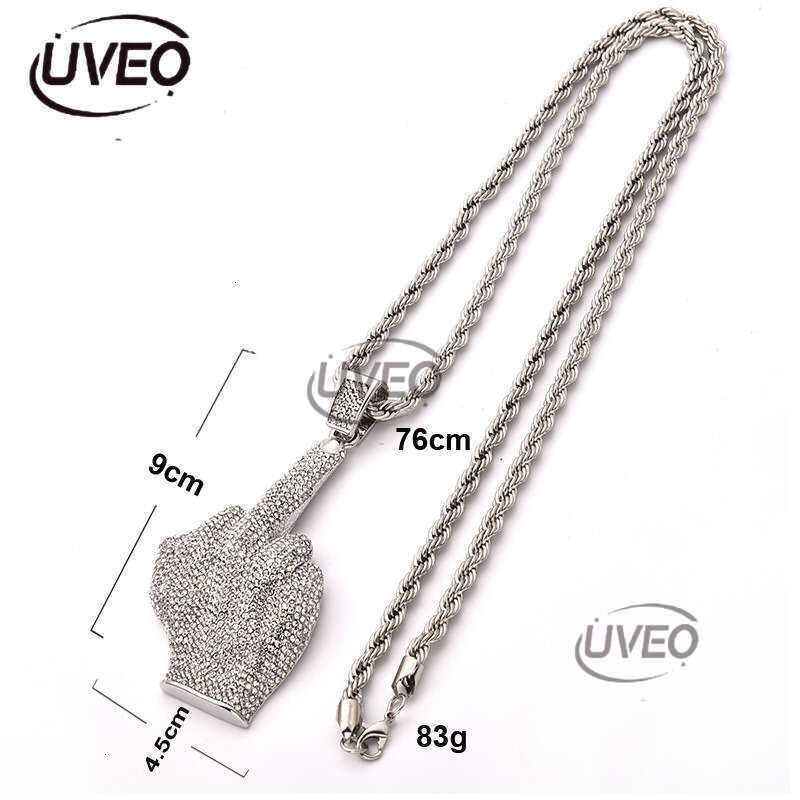 Designer luxury large vertical middle finger hip hop ice out of VVV Moissanite, pendant for men and women Free delivery
