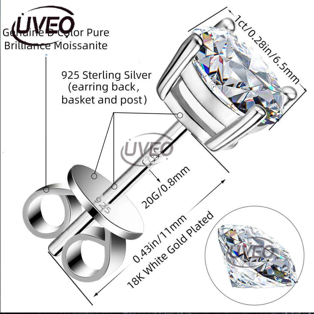 stud designer for women men solid sterg sier pass dia tester with certificate VVS1 D color moissanite earrings jewelry woman gift