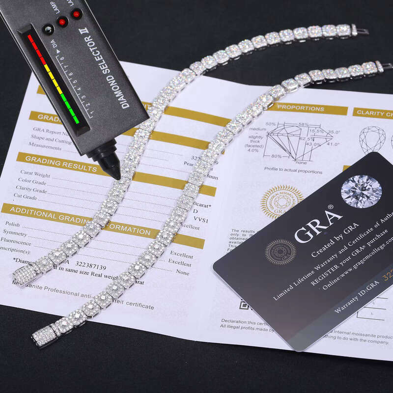 Sparkling 6mm Moissanite Halo Tennis Bracelet High Quality White Gold Non Fade Sterling Sier Hip Hop Jewelry for Men