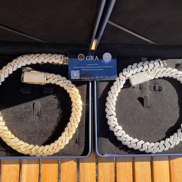 Top Selling Hiphop Moissanite Cuban Chain 3 Row 15mm Gold Plated 925 Silver Vvs Moissanite Cuban Link Chain