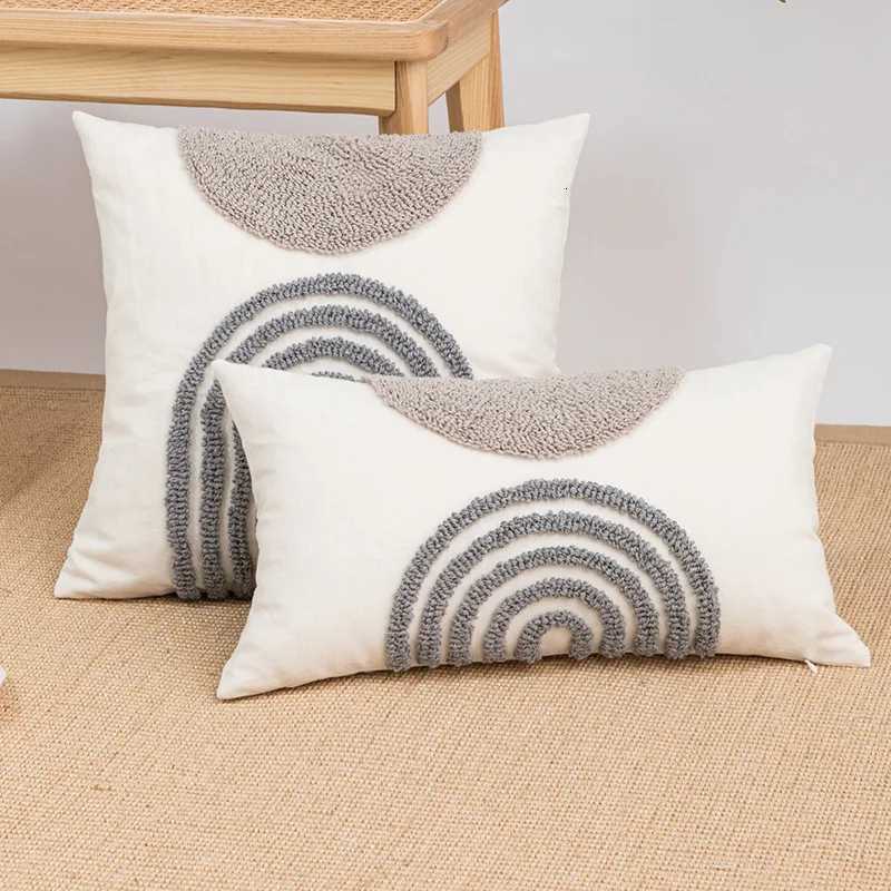 Half Circle Striped Geometric Tuft Cushion Cover Nordic Gray White Cover slip Cushion Cover Home Decor Sofa LuxuryM251119