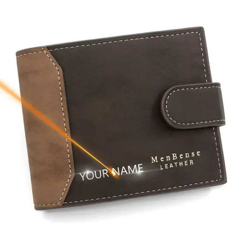 Free Engrave Name Short Men Wallets Personalized Gift for Men Card Holder PU Leather Small Holder Tri-fold Bag Mens PursesT251119