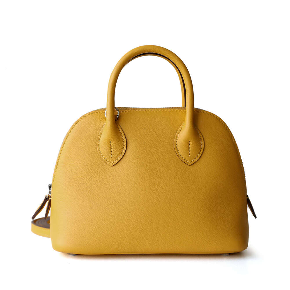 Head Layer Cowhide Mini Bolide Bowling Small Baolai Shell Bag, Semi Handmade Single Shoulder Crossbody Leather Women's Bag