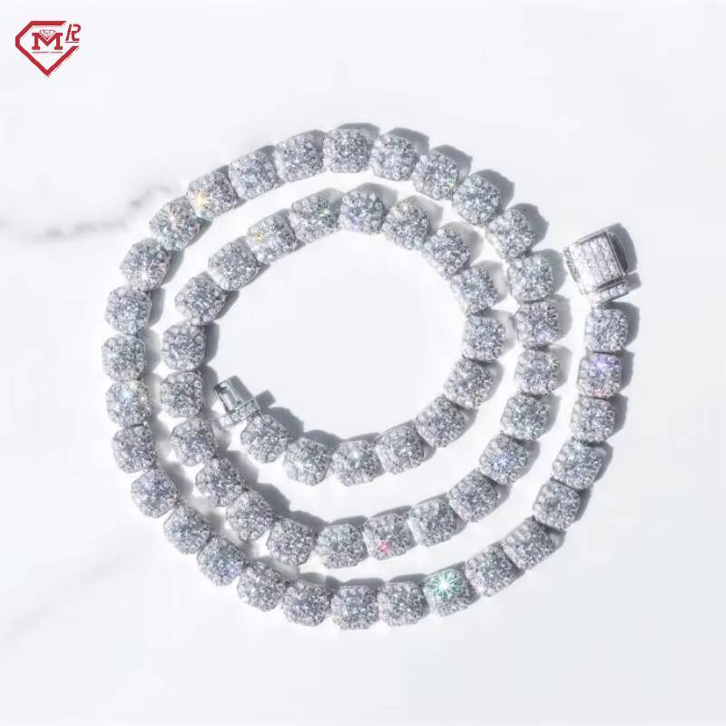 7MM Hip Hop Necklace Tennis Chain Claster 925 Sterling Silver Vvs Iced Out Moissanite Tennis Chain