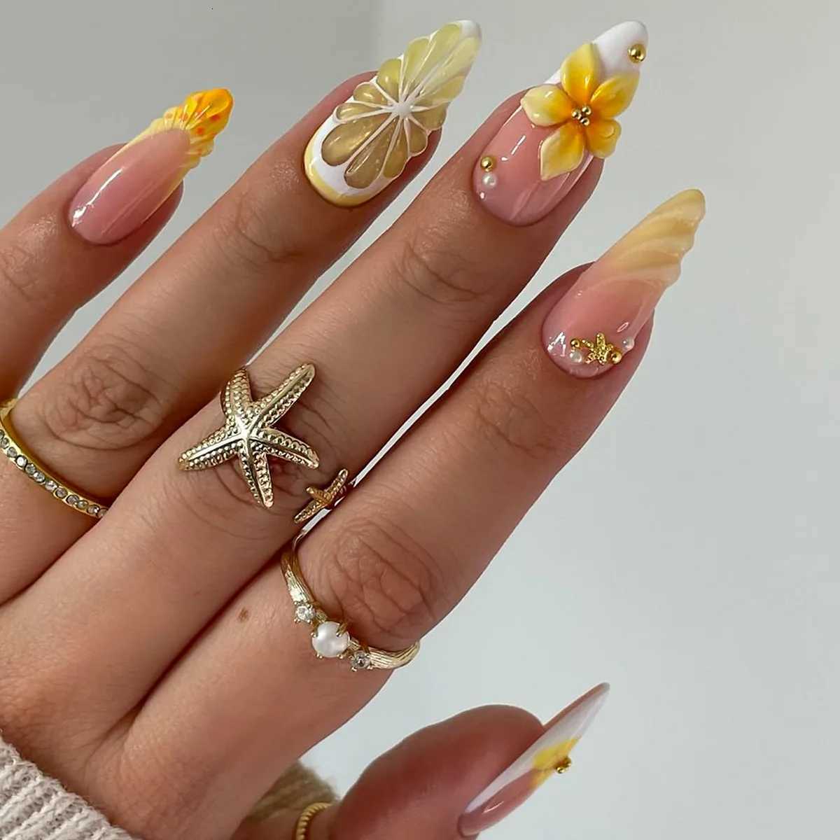 24pcs/set French Almond Press on Nails Pink Flower Fake Nails Spicy Girls False Nail Artificial Tips UasT251118T251119