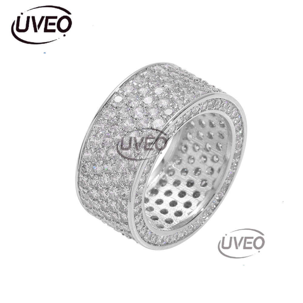 Luxury designer Hip Hop Men and women five row ring, micro-inlaid ice out of VVS Moissanite hip hop ring
