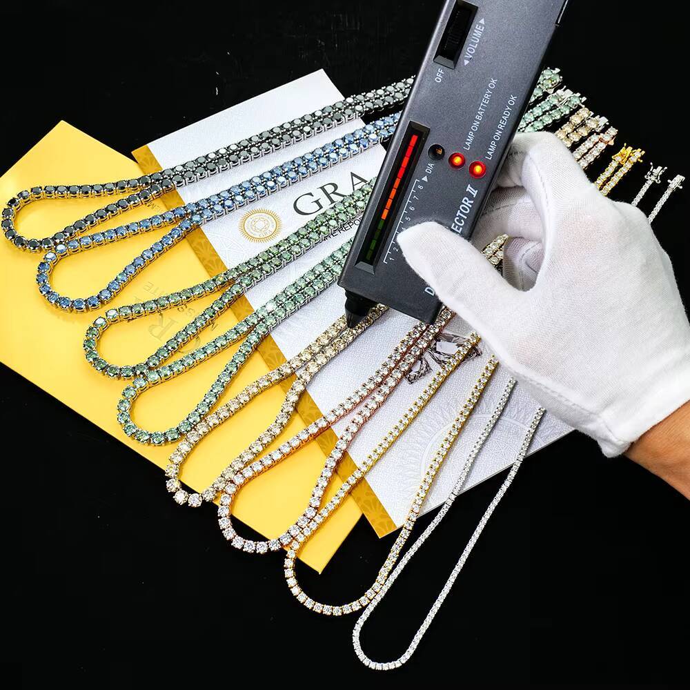 Classic Tennis Chain 925 Sterling Silver Hiphop Jewelry VVS Multiple Colors Moissanite Tennis Chain Necklace