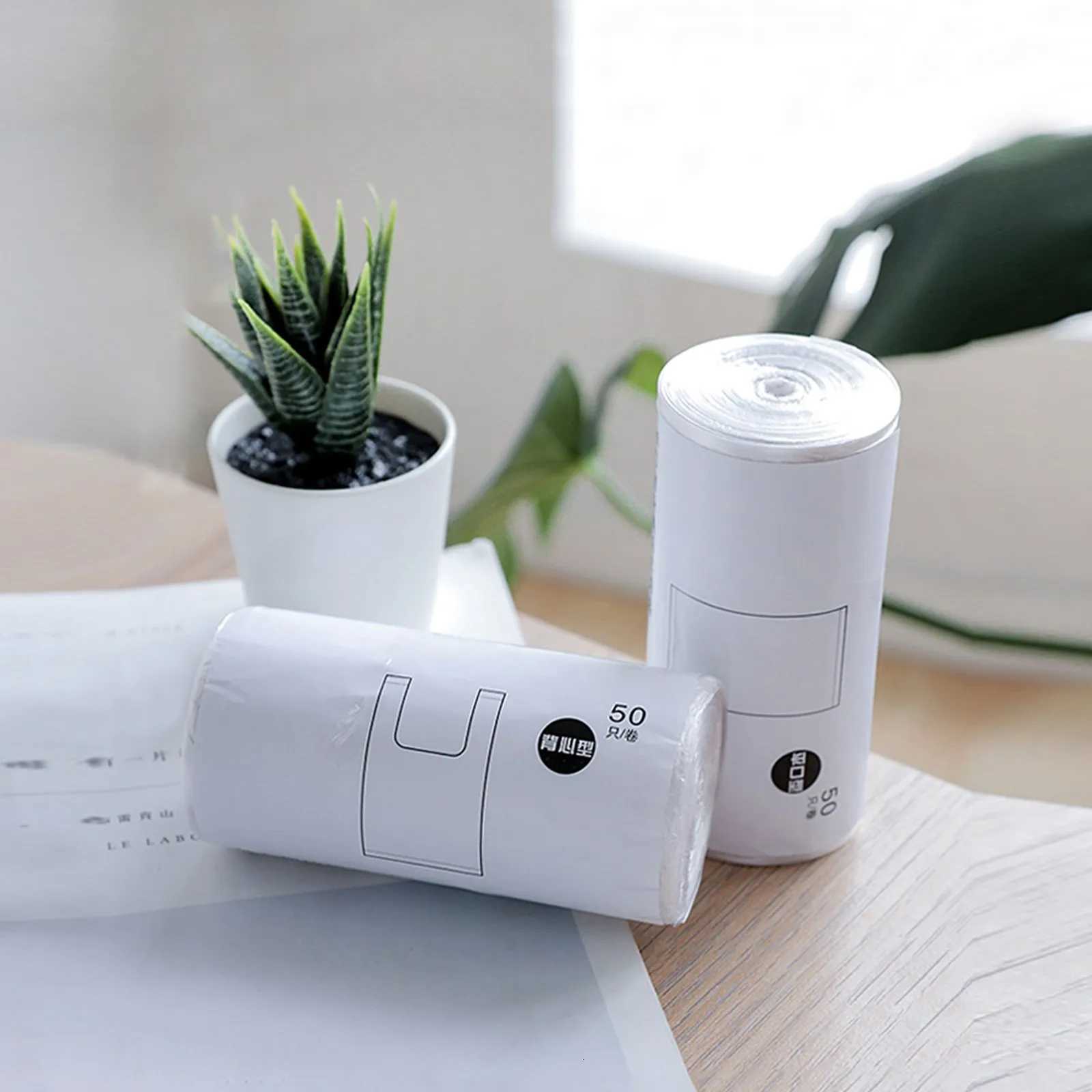 50/100pcs White Plastic Bag Supermarket Grocery Gift Shopping Bag With Handle Vest Bag Kitchen Storage Clean Garbage Bag C251119