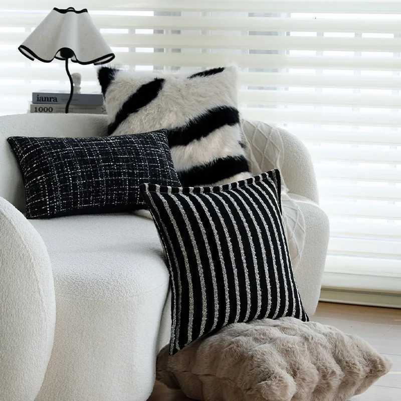 30x50/45x45cm Modern Black White Throw Cover Light Luxury Retro Waist Cushion Cover Living Room Sofa Fluffy caseM251119