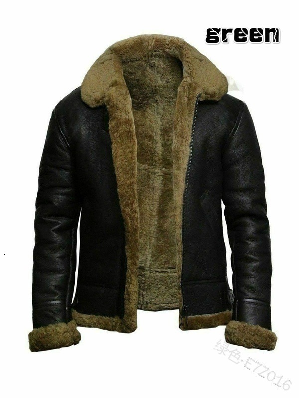 Mens Winter Real Leather Jacket Sheepskin Shearling Genuine Leather Rock Jackets High Quality B3 Bomber Male Coats 250920