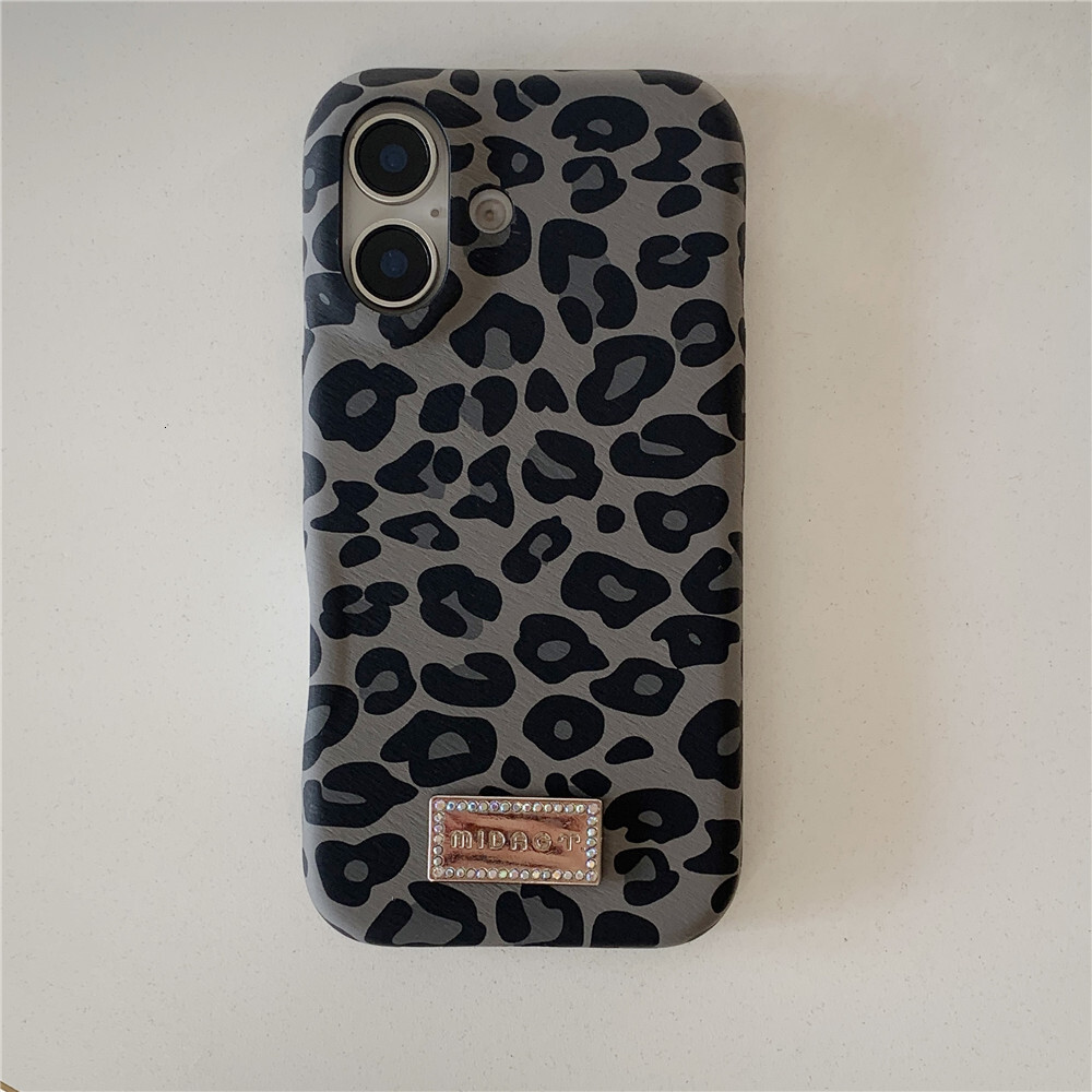Leopard Print Label Phone Case Compatible with iPhone 17/16/15 Pro Max Simple Niche Protective Case iPhone 14 Pro