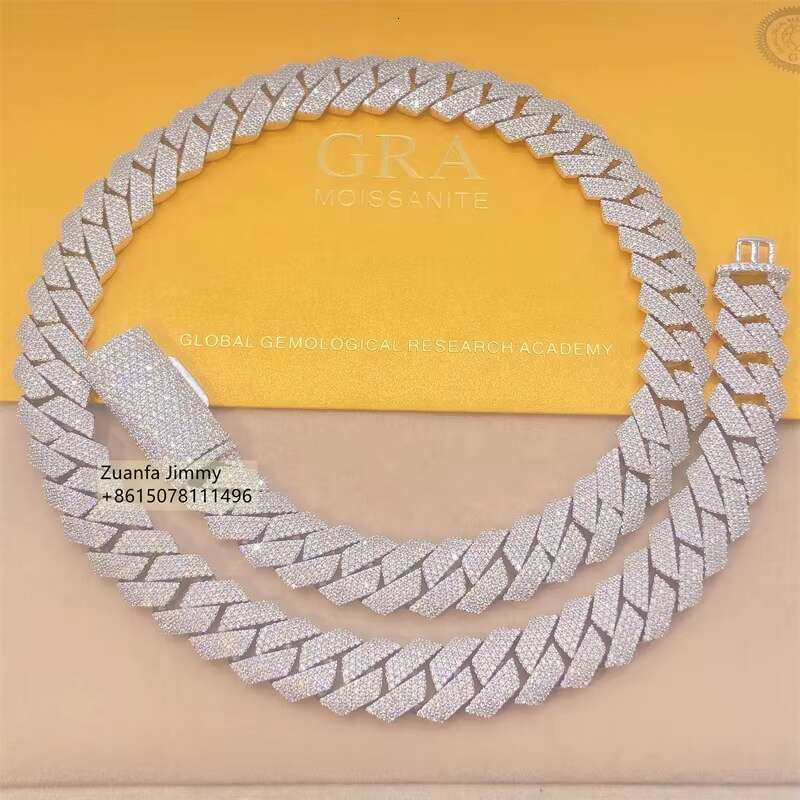 Pass Diamond Tester 18mm 4Row VVS1 Moissanite Hip Hop Style Jewelry Miami Cuban Link Chain
