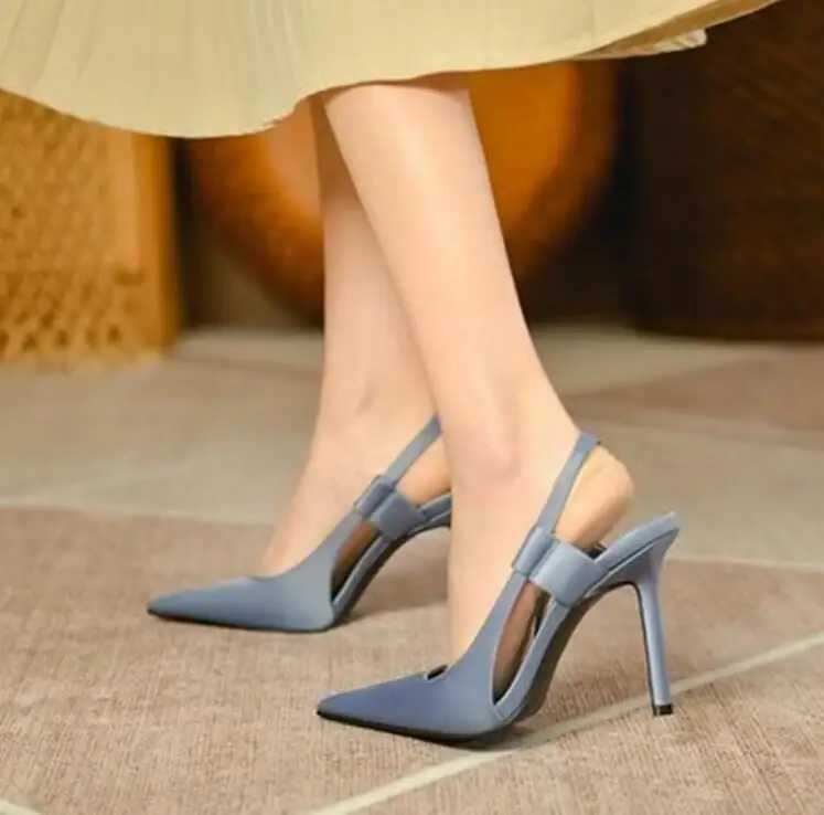 2024 New Spring New Brand Women Slingback Sandals Pointed Toe Slip Thin High Heel Ladies Elegant Pumps Shoes Drss SandalsXJ251027
