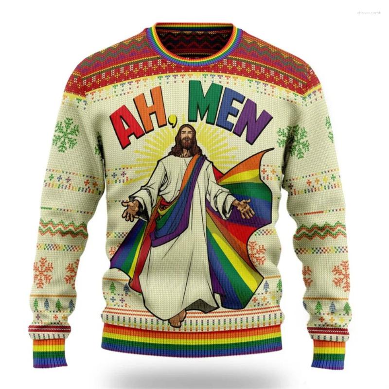 Men's Hoodies Ugly Christmas Sweater For Men Women Funny Cartoon Santa Claus Jesus Graphic Crew Neck Sweatshirt Year Holiday Pullover Tops - view 8