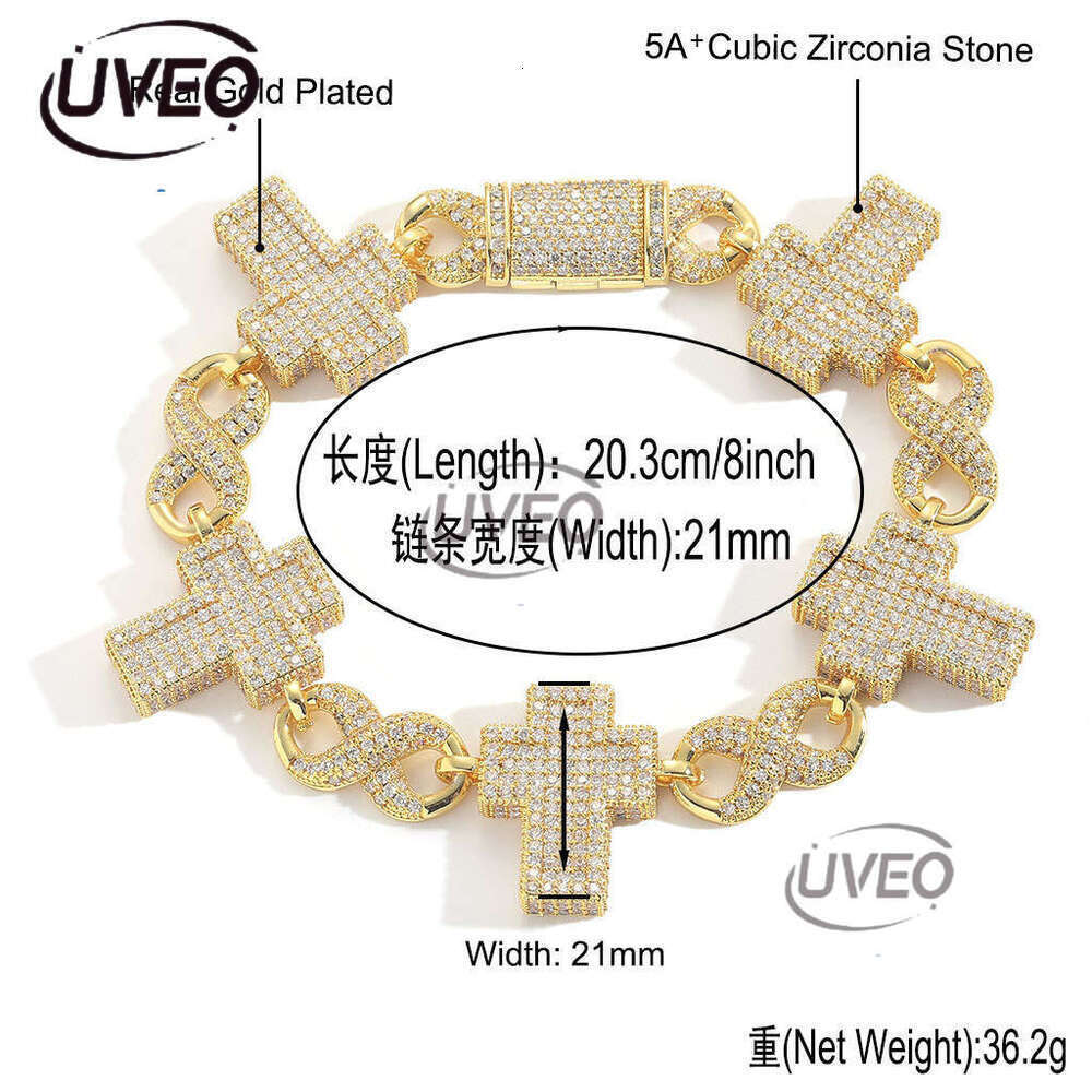 Luxury Hip hop bracelet Cross figure-eight Cuban chain Ice out VVS Moissanite men's and women's bracelets Free delivery