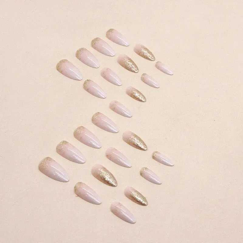 24-piece Long French Minimalist Flash Gold Nails with 1 Jelly Gel and 1 Nail FileT251118T251119