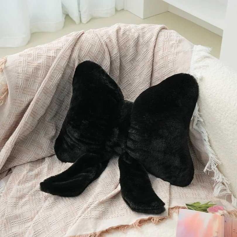 Pink bow ribbon couch imitation rabbit fur comfortable car seat cushion ins style simple all-match back cushionM251119