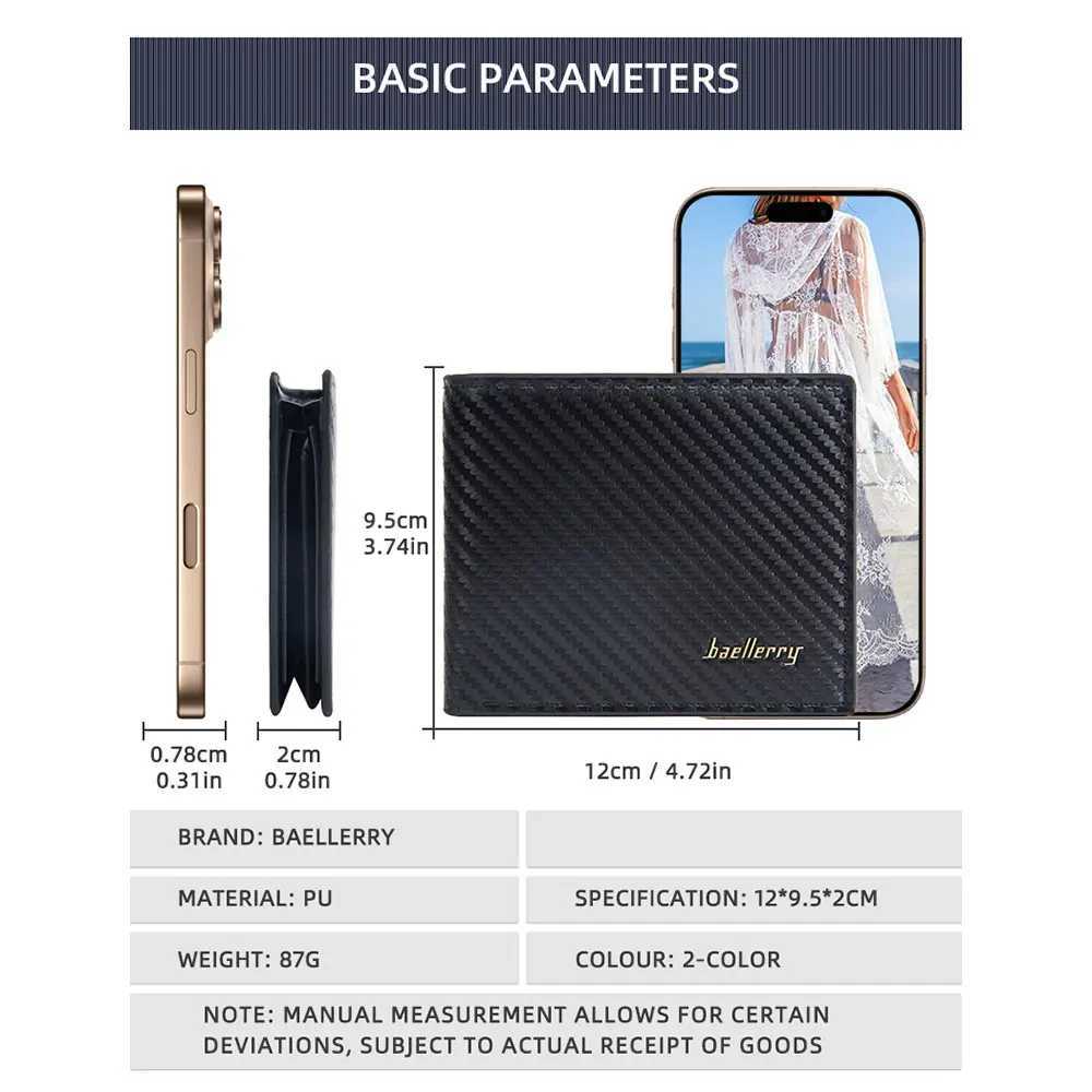Baellerry New Men Short Wallets Carbon Fiber Card Holder Zipper Male Purses High Quality Coin Pocket Mens WalletT251119