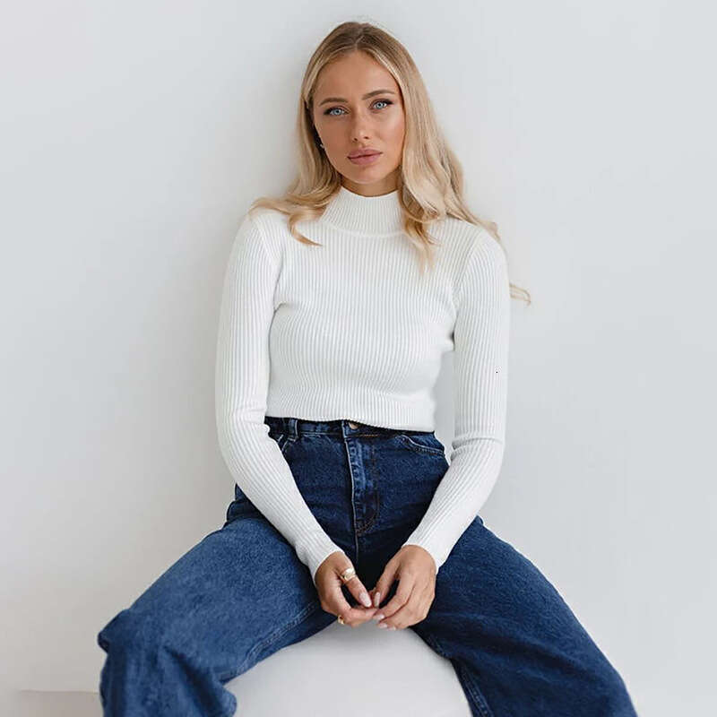 hoodie women's Wear Solid Color Semi High Neck For Women In Autumn And Winter (24 Colors) Slim Fit Knitted Base Sweater jacket