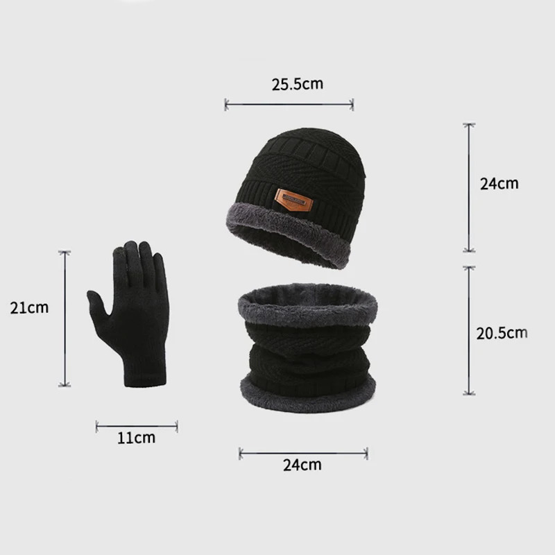 Winter Windproof Hat Scarf Gloves Three Piece Set for Men Outdoor Travel Fleece Wool Warm Knit Hat Cycling Sport Warm Cold Proof251118 - view 7