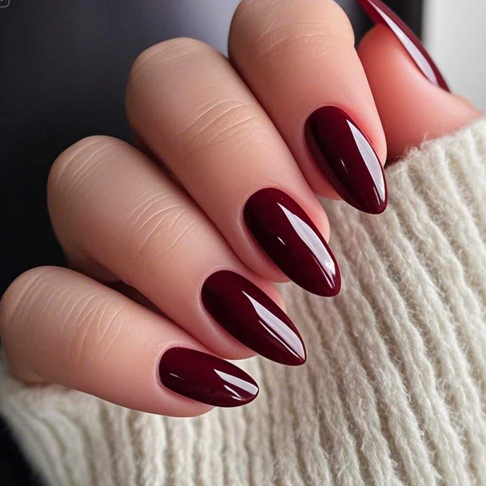 120Pcs Wine Red Short Almond False Nails Tips Full Cover Korean Press On Nail Oval Fake Fingertips for Nail Art Extension Tips T251118T251119