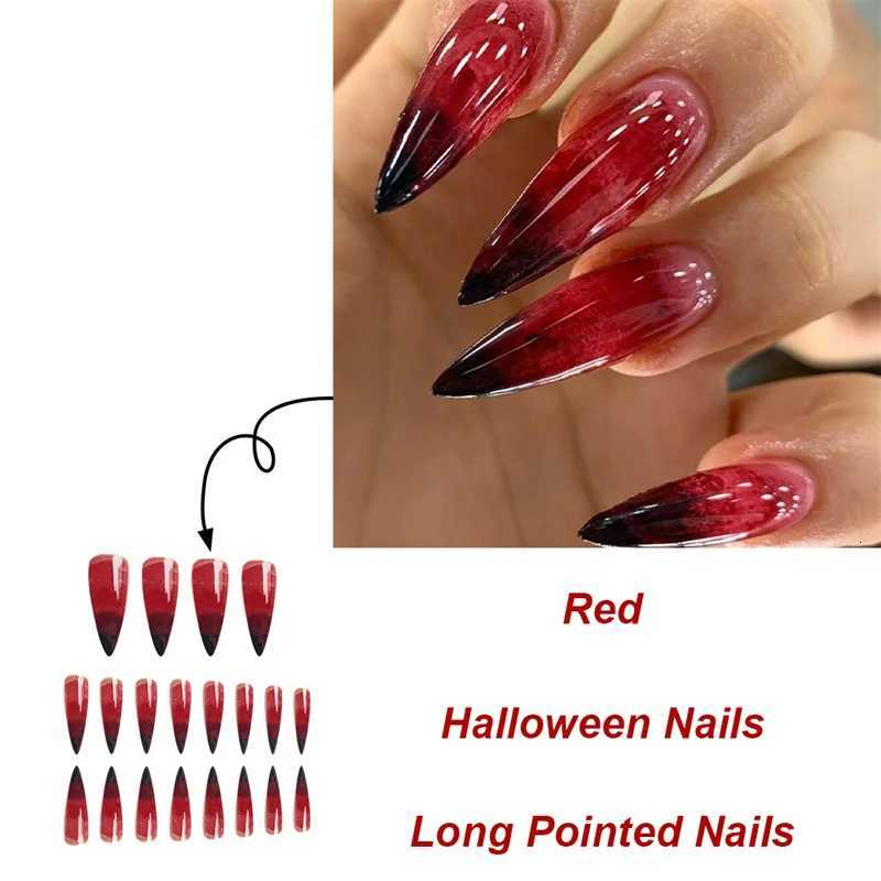 24Pc Halloween Spider Skull Blood Cool Spice Style False Nails Almond Head Detachable Finished Fake Nail Press on Nail with GlueT251118T251119