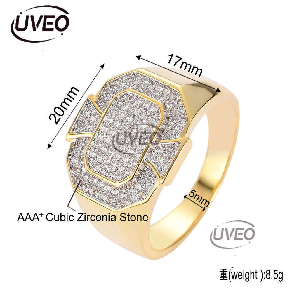 Luxury designer New Hip Hop Men Women's ring with real sterling silver gold-plated ice out of VVS Moissanite geometry Hip Hop ring