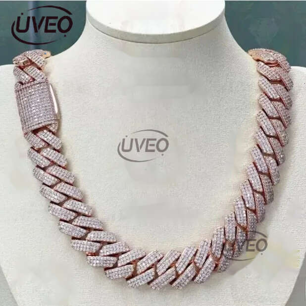 Hip Hop Rapper Mossanite Necklace Jewelry Vvs Sterg Sier 20mm Black Dia Moissanite Cuban k Chain