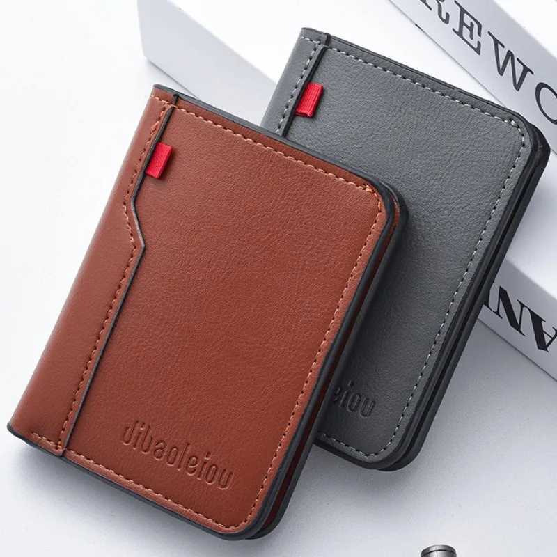2025 New Mens Retro Style Slim Mini Vertical PU Leather Wallet for Men Ultra Thin Compact Card Holder Cash Pocket PortableT251119