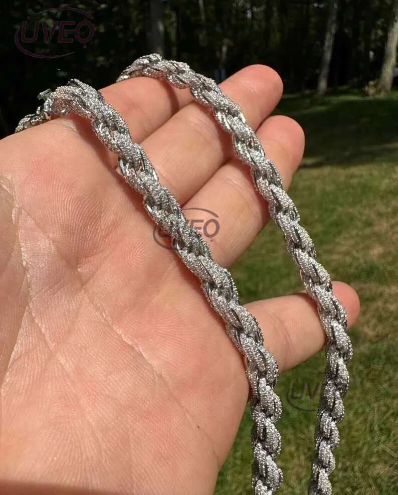 Mens 7.5mm Solid Moissanite Rope Beautiful Sterg Sier Chains Eent Cut Customized Jewelry