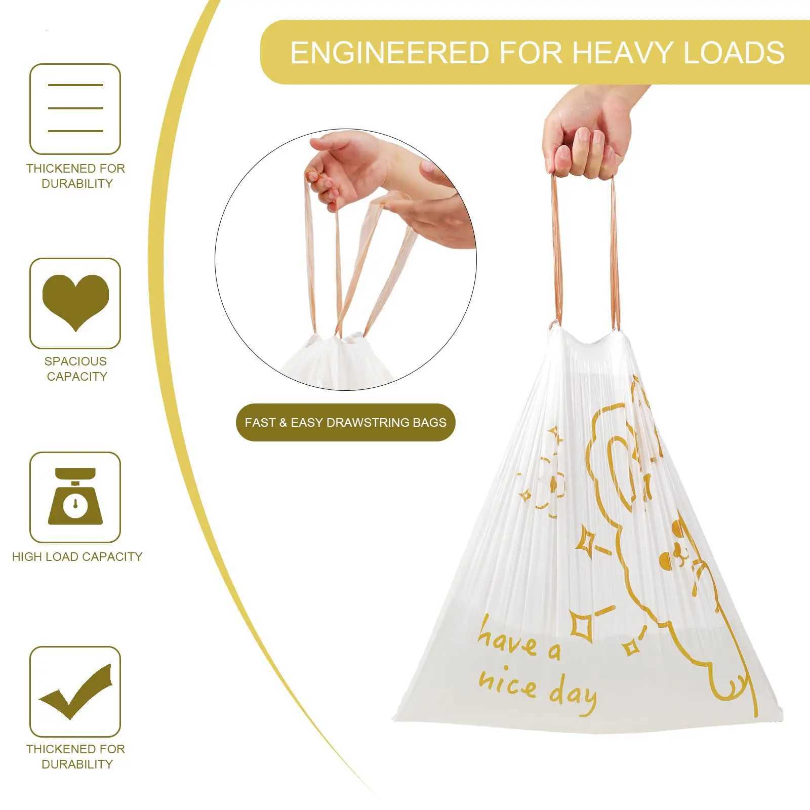 13 Gallon Drawstring Garbage Bag Household Thin Portable Leak Prevention Large Capacity Big Roll Printing Plastic Bags C251119