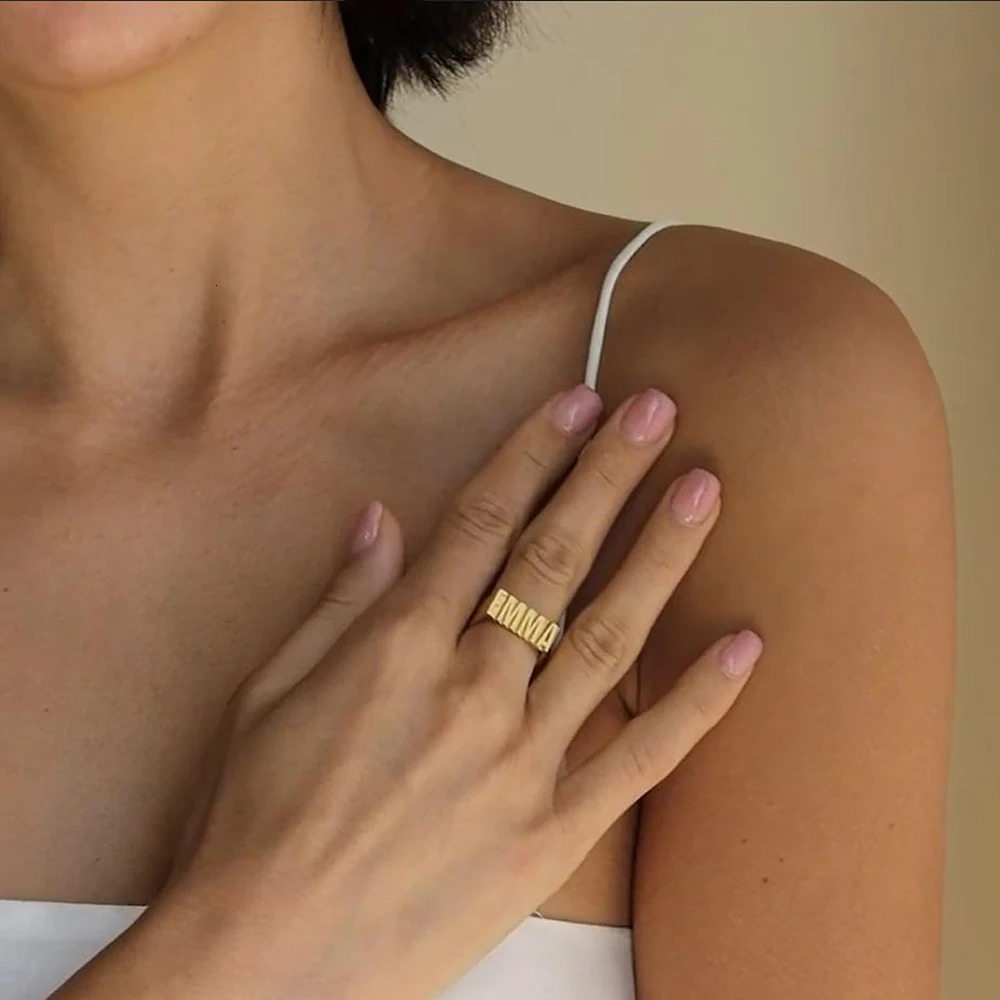 Chunky Ring Men Women Custom Ring Initial Personalized First Name Ring Good Quality Stainless Steel Jewelry Wholesale Bulk Order 250418