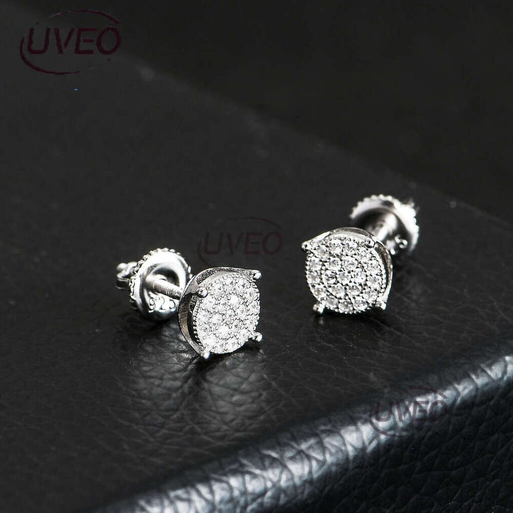 Luxury micro inlaid ice out VVS Moissanite round simple men women S earrings Hip Hop Free delivery