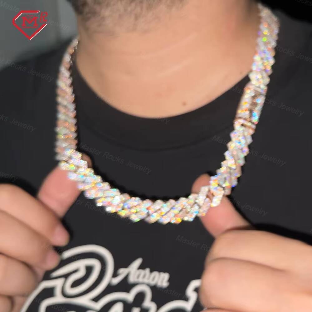 Hip Hop Two-Tone Cuban Chain Custom Name Clasp Big Guy 15mm Iced Out Men Moissanite Cuban Link Chain