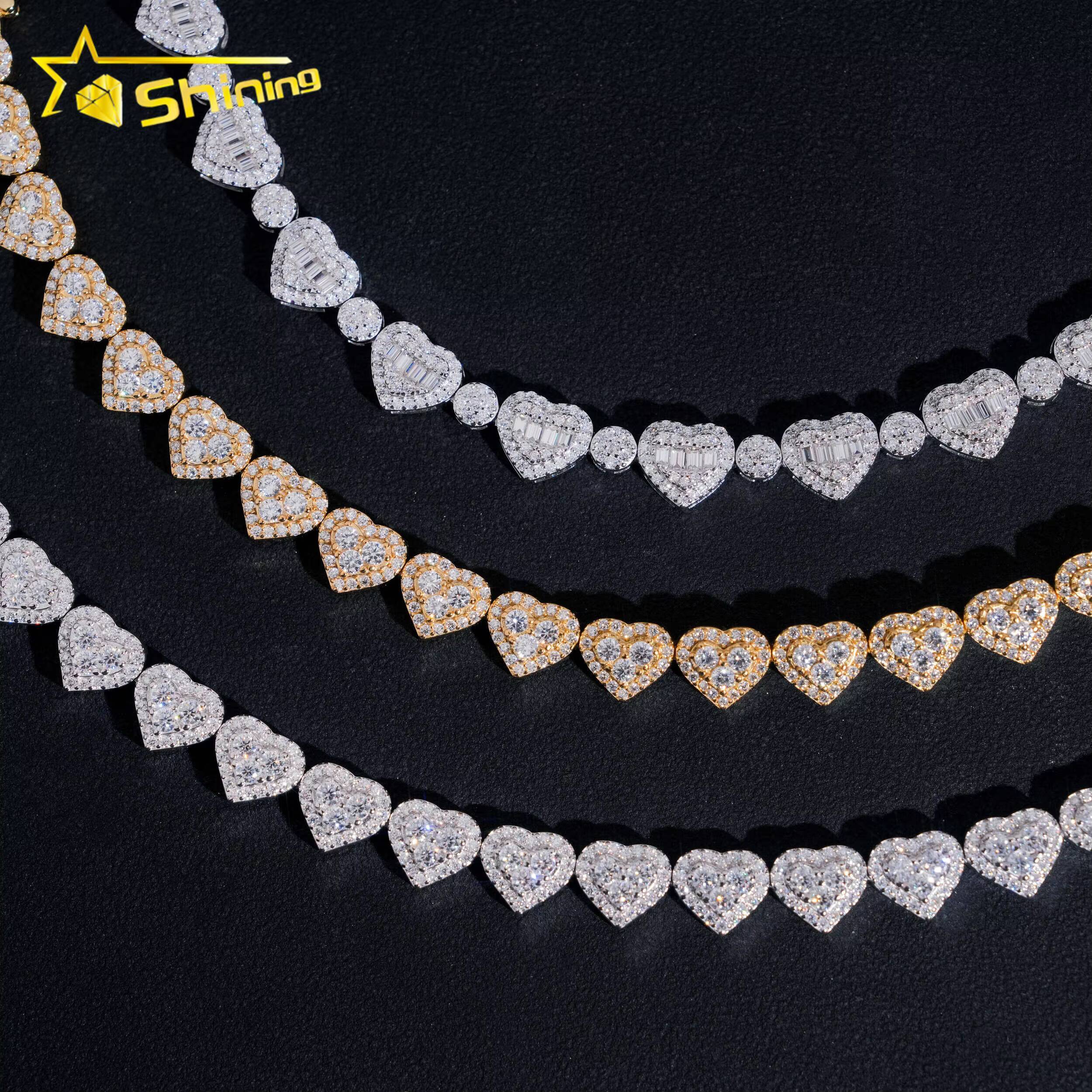 Hot Sale Heart Iced Out Links VVS Moissanite Pass Diamond Tester Gold Plated 925 Sterling Silver Hip Hop Cuban Link Bracelet