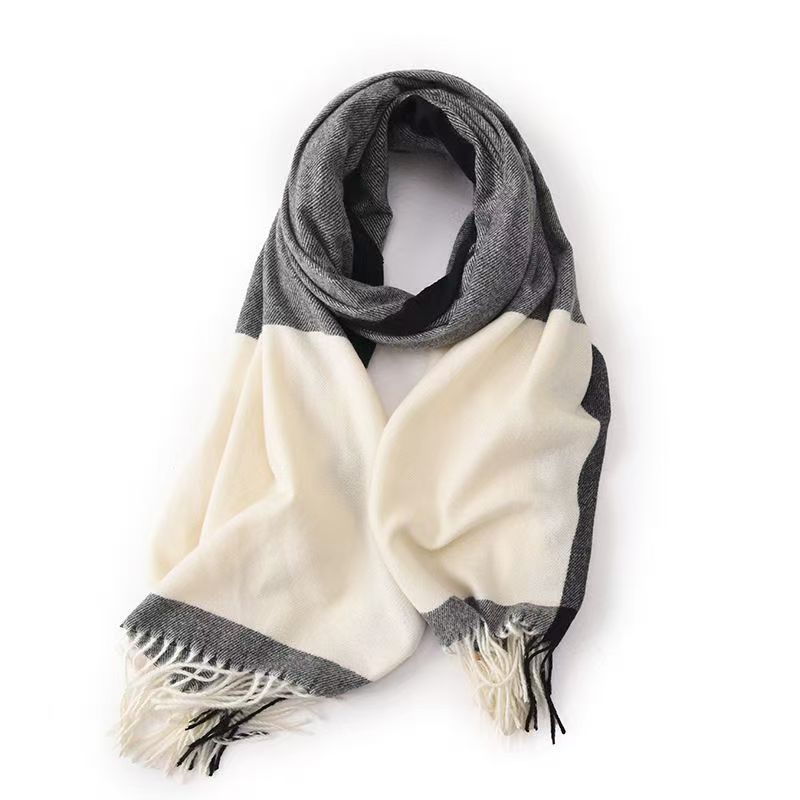 T505 contrast color scarf tassel new plaid warm Korean autumn and winter temperament shawl cashmere couple neck scarf