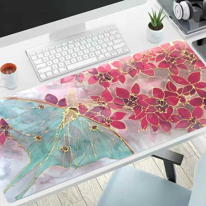 Pink Butterfly Flower Aesthetics Large Gaming Mouse Pad Office Desk Mat Computer Keyboard Pad Birthday Gift for Women GirlsM251119