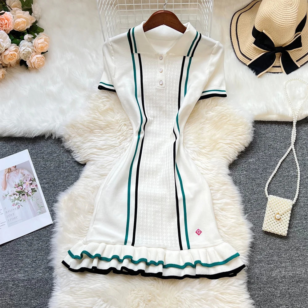 YuooMuoo Fashion Womens Knitted Mini Dress Ins Sexy Bag Hips Ruffle Party Street Clothing Set Vestitos 250418