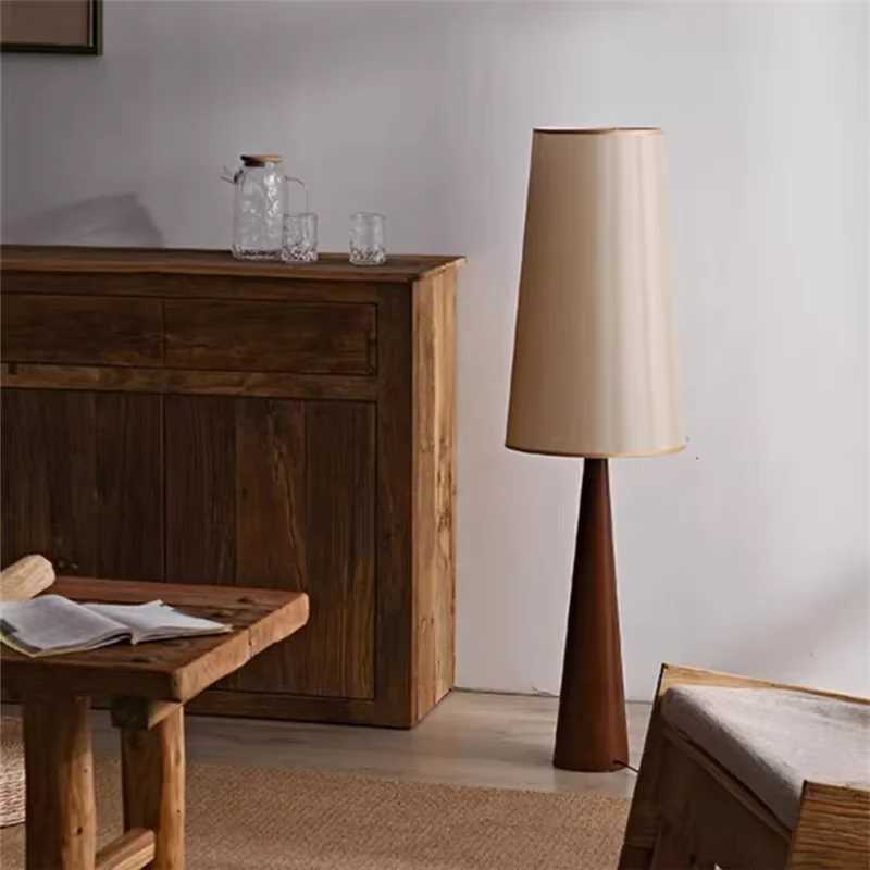 Solid Wood Zen Art Floor Lamp LED E27 Atmosphere Cloth Lampshade Living Room Corner Lamp Sofa Homestay Cafe Bedroom Bedside Lamp M251119