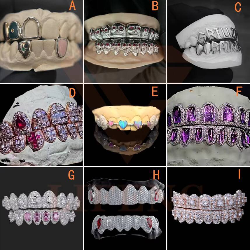 Custom Vvs Moissanite Grillz Hip Hop Style Iced Out Baguette Cut Diamond 925 Silver Fine Jewelry Teeth Grillz for Men Women