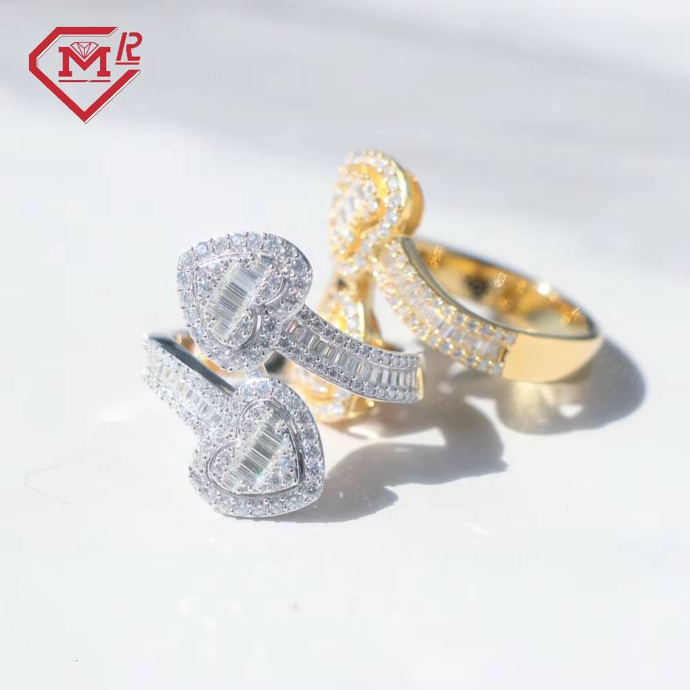 Hip Hop Gold Plated 925 Sterling Silver VVS Moissanite Rings Iced Out Baguette Cut Moissanite Ring Men