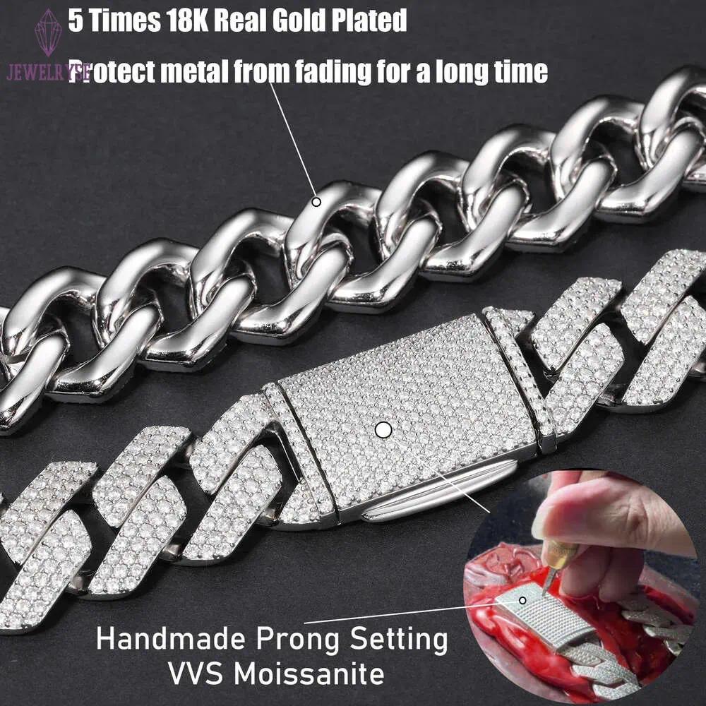 Fine Jewelry In stock 925 Sterling Silver VVS Moissanite Diamond Iced Out Miami Cuban Link Chain Necklace For Men