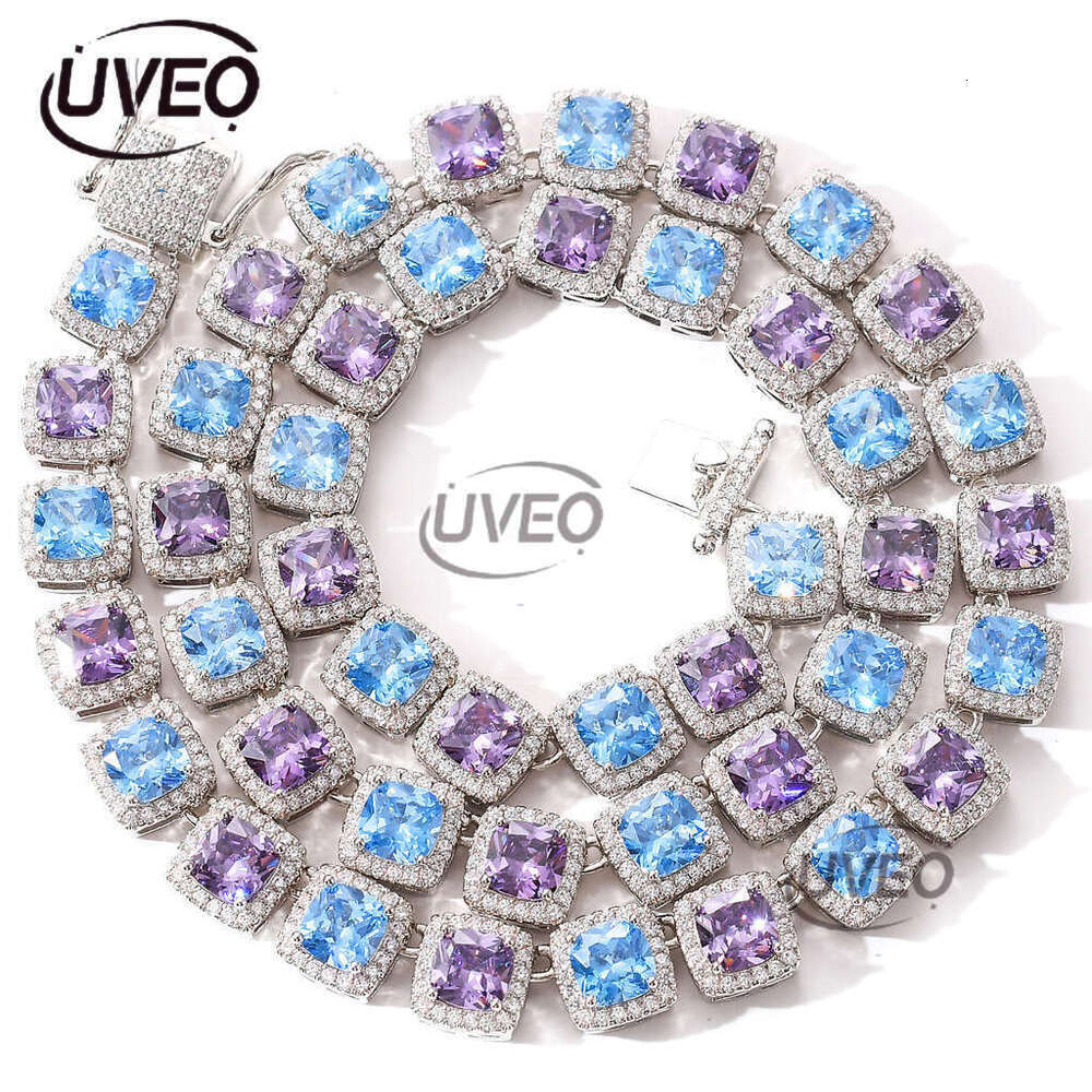 Designer Luxury 10mm square colored ice out VVS Moissamite rock Sugar tennis chain Hip Hop Men's Women's necklace Free delivery